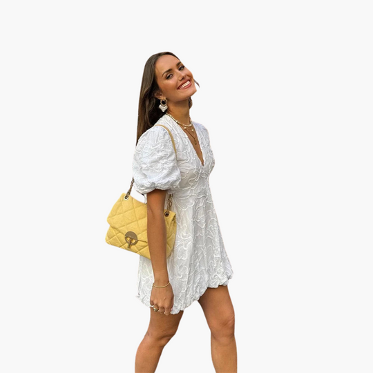 Women’s Dress with Puff Sleeves and Floral Embroidery