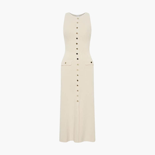 Women's Maxi Dress with Button-Front Fastening and Ribbed Texture