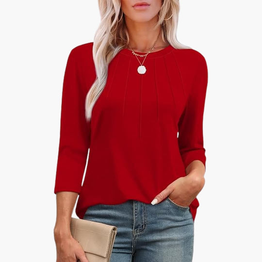 Women's Tunic Top with Pleated Front and 3/4-Length Sleeves