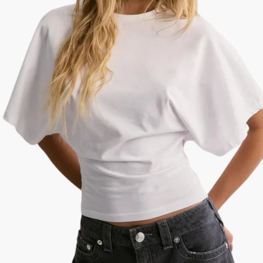Women's Cropped T-shirt with Round Neckline and Fitted Wais