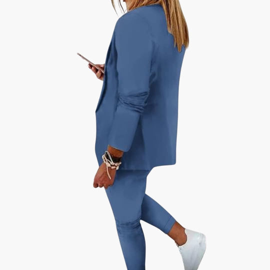 Women's Blazer Set with Open Front and Drawstring Trousers