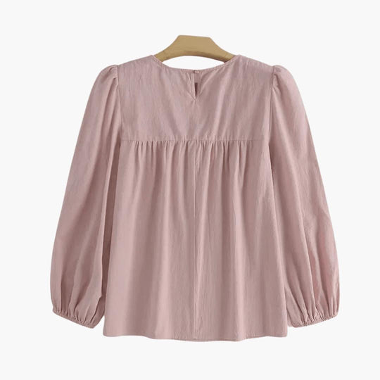 Women's Long Sleeve Blouse with Gathered Waistline and Flowy Fit