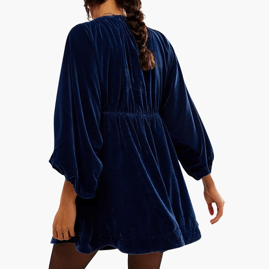 Women’s Mini Dress with V-Neckline and Long Sleeves