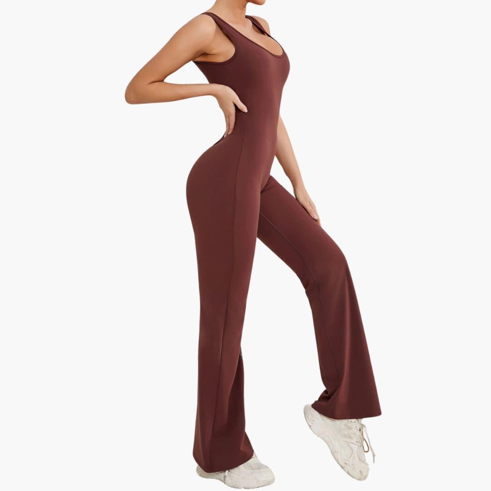 Women's Activewear Tracksuit with Sleeveless Scoop Neck and Flared Leg Trousers