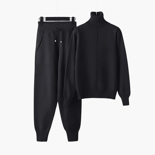 Women's Turtleneck Knit Lounge Set with Long Sleeves