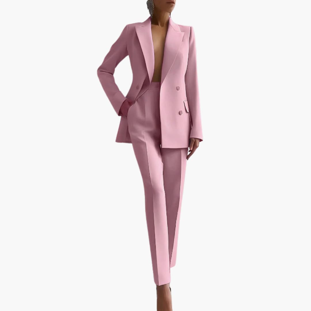Women's Blazer Set with Notched Lapel and High Rise Trousers