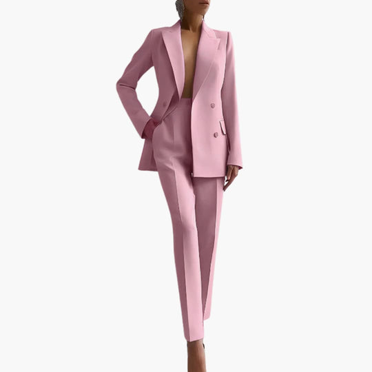 Women's Blazer Set with Notched Lapel and High Rise Trousers