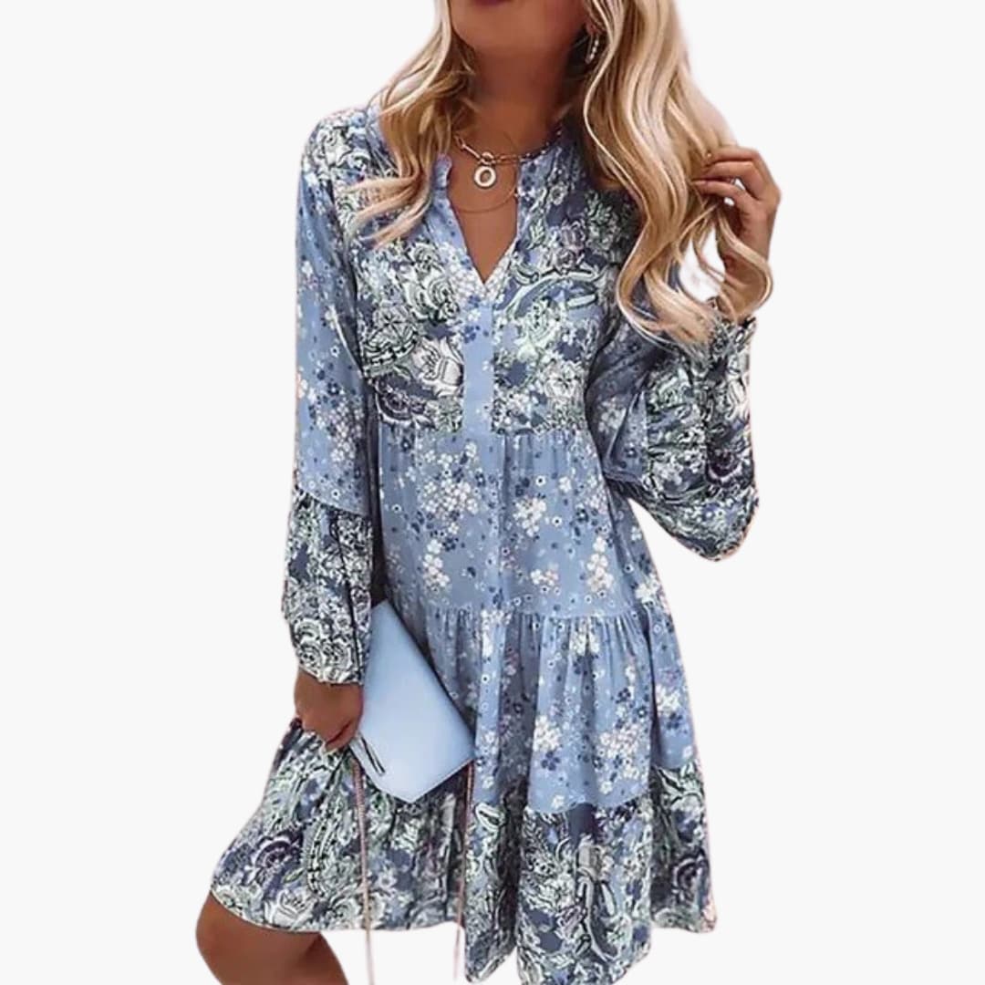 Women's A-Line Dress with V-Neck and Tiered Skirt