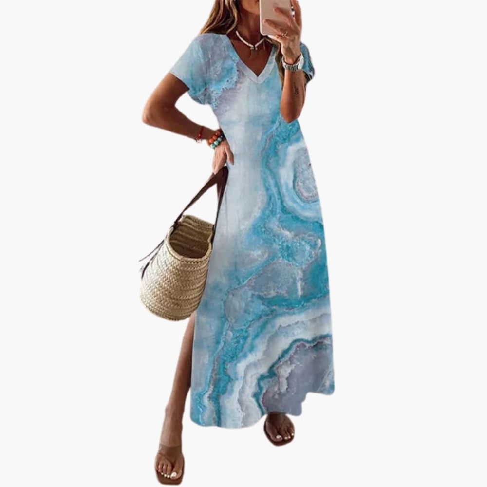 Women's Maxi Dress with V-Neck and Side Slit
