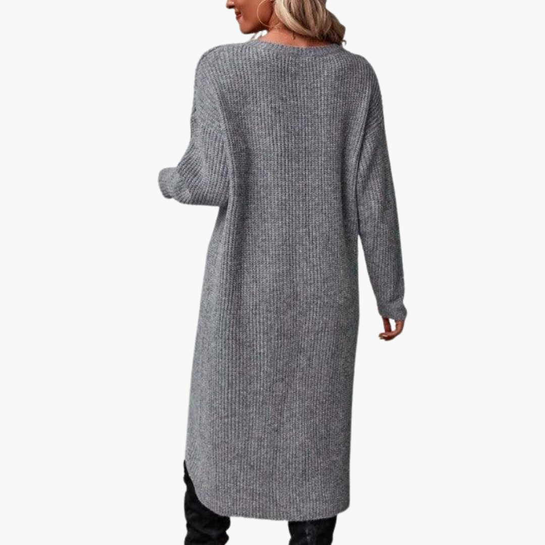 Asymmetrical Hem Sweater Dress - Women's Long Sleeve Knit - Made by Jessica