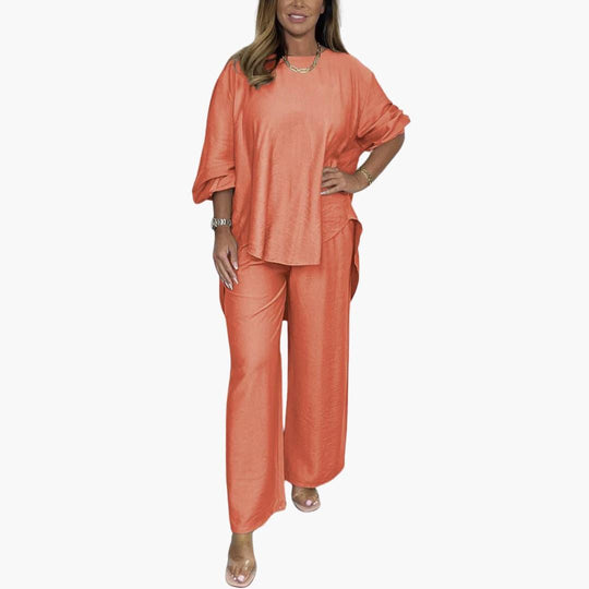 Women's Two-Piece Set with Wide-Leg Trousers and Relaxed Top