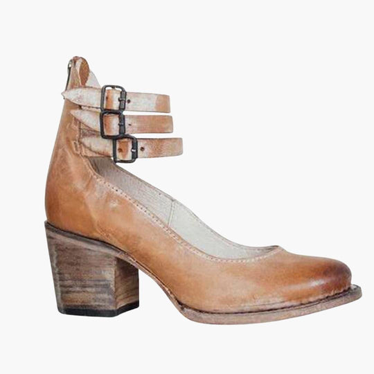 Women’s Ankle Boots with Block Heel and Buckle Detail