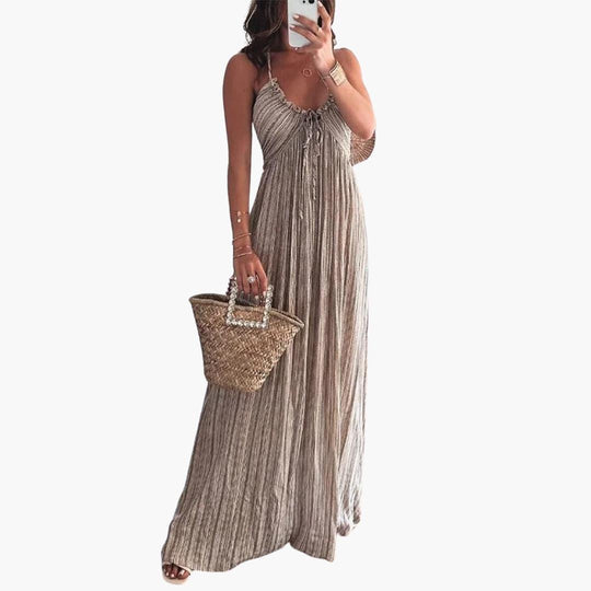 Women's Sleeveless Summer Midi Dress with Tie-Front Detail and A-Line Shape