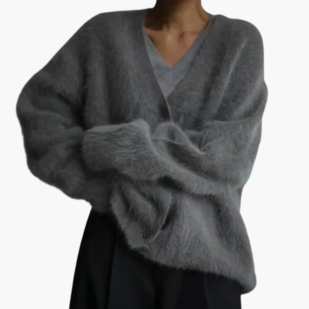 Women's Sweater with V-Neck and Button-Up Front