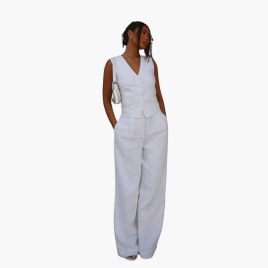 Women’s V-Neck Vest and Wide-Leg Trousers Set
