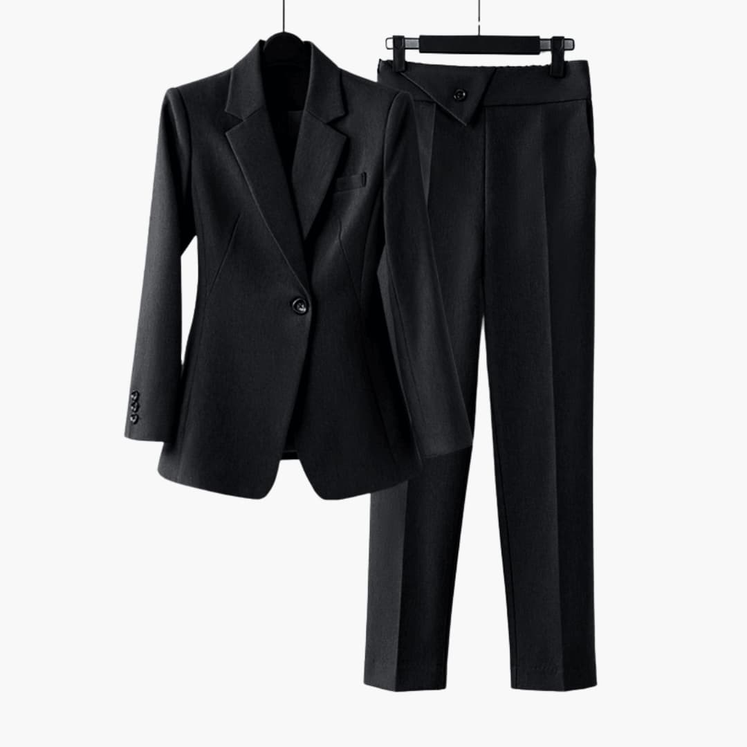 Women’s Blazer Set with Notched Lapel and Straight-Leg Trousers