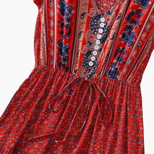 Women's Maxi Dress with V-neckline and Drawstring Waist