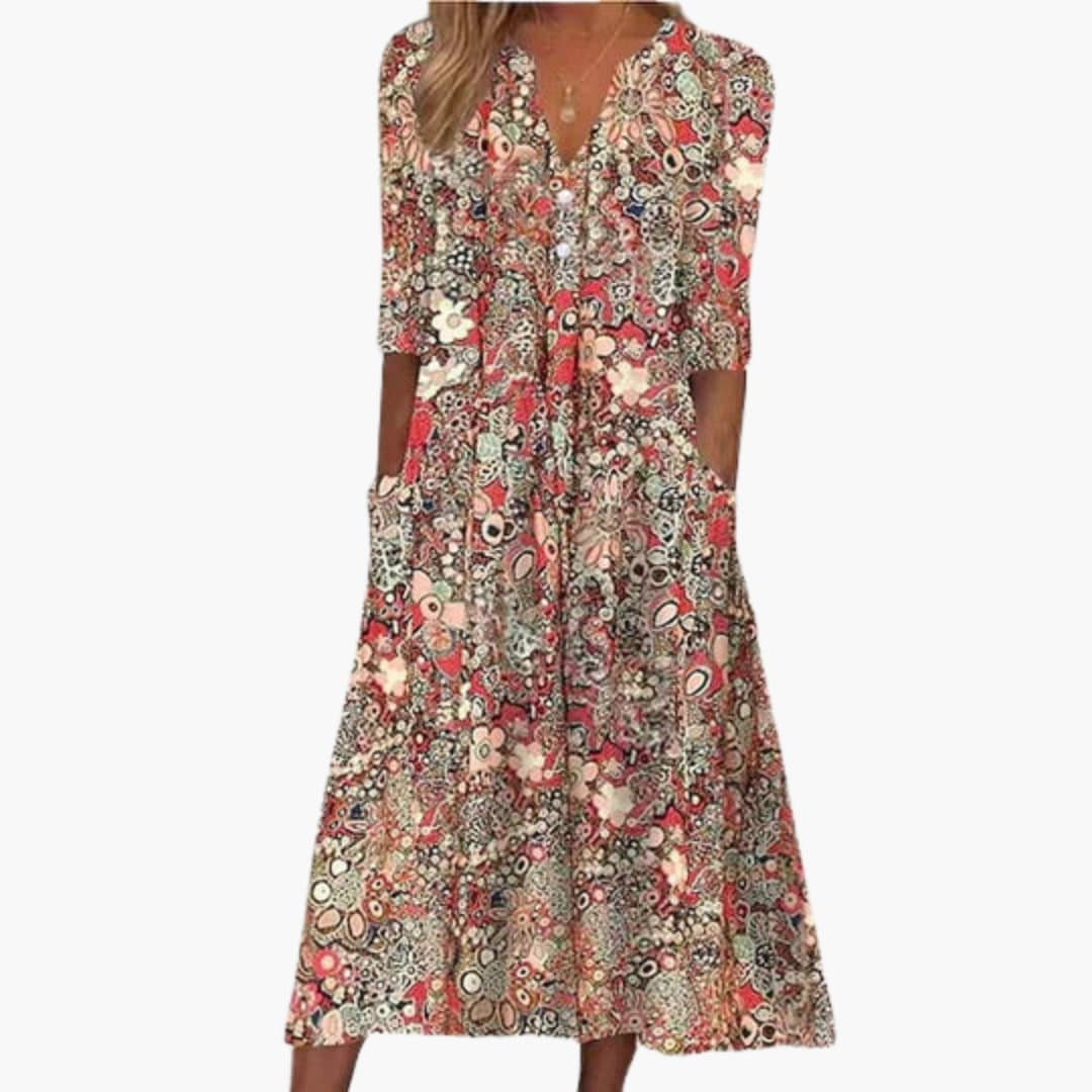 Bohemian Style Midi Dress for Women - Casual Summer Wear - Made by Jessica