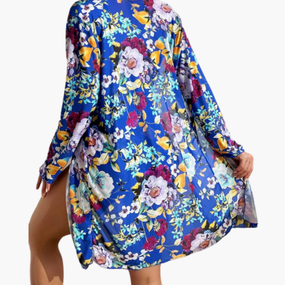 Women’s Bikini Set with V-Neck Top and Long-Sleeve Cover-Up
