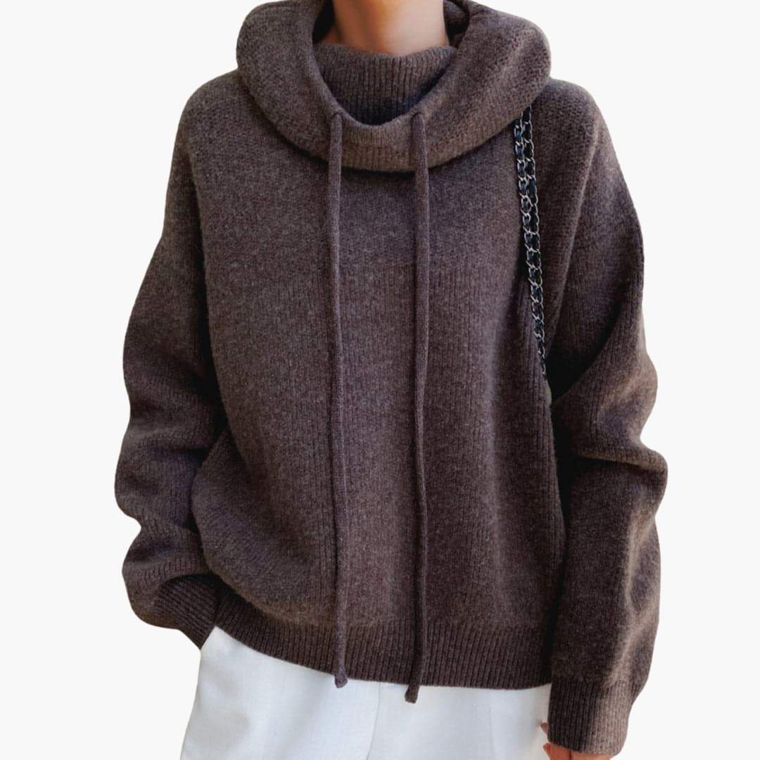 Women's Turtleneck Jumper with Long Sleeves and Drawstring Detail