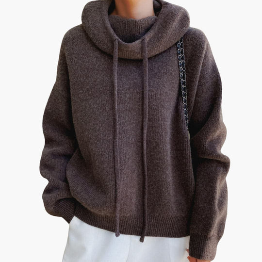 Women's Turtleneck Jumper with Long Sleeves and Drawstring Detail