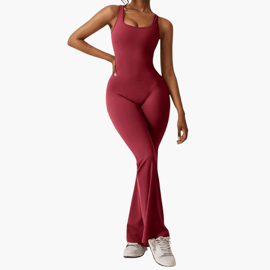 Women's Sleeveless Jumpsuit with Scoop Neckline and Flared Legs