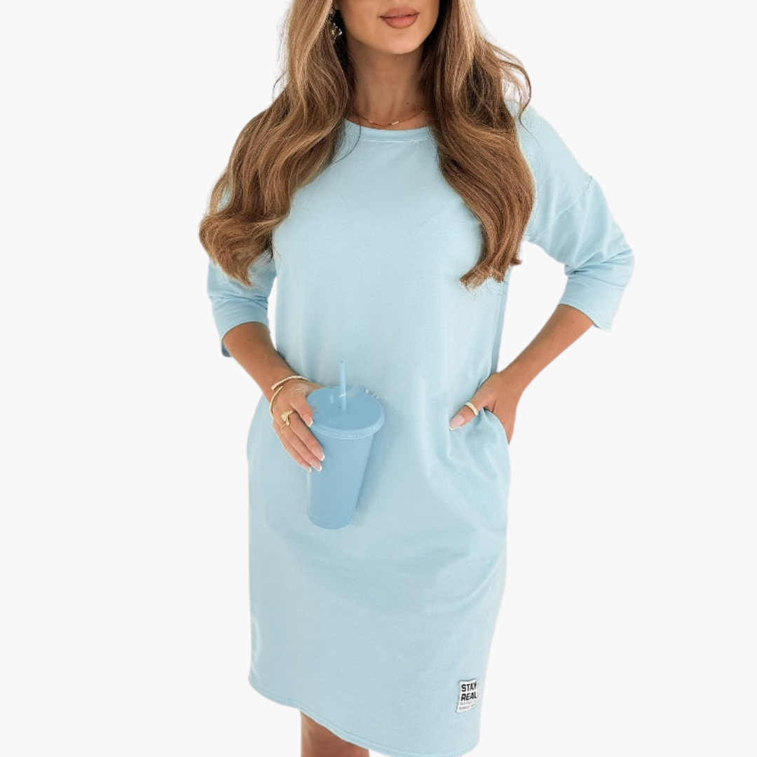 Women's Mini Dress with 3/4 Sleeves and Side Pockets