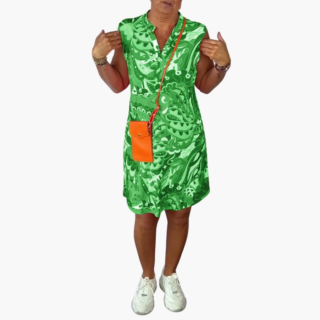 Women's Sleeveless Midi Dress with V-Neck and Flowy Design