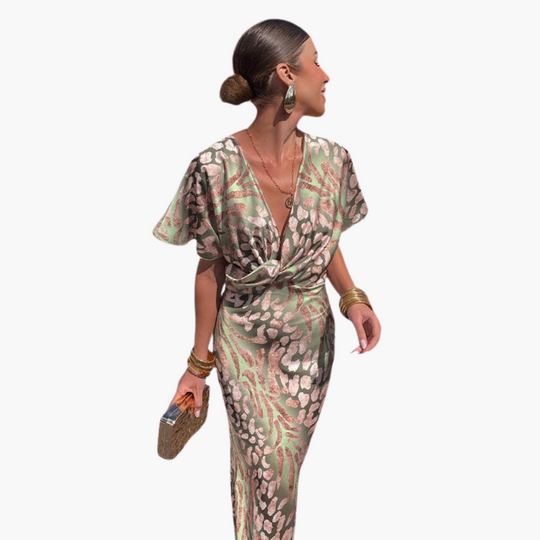 Women’s Silk Midi Dress with Wrap Design
