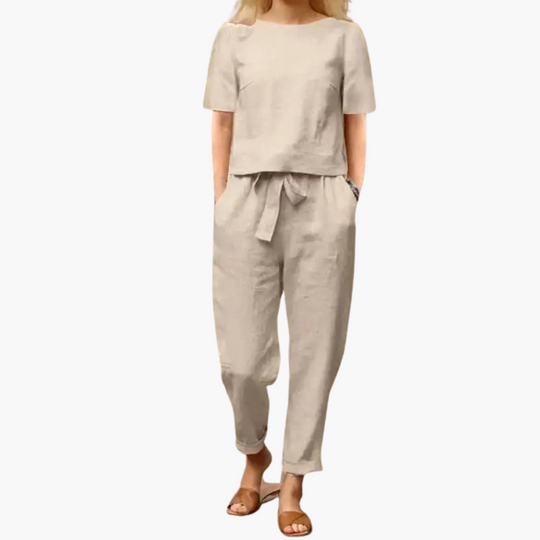 Women’s Two-Piece Set with Short-Sleeve Top and Trousers