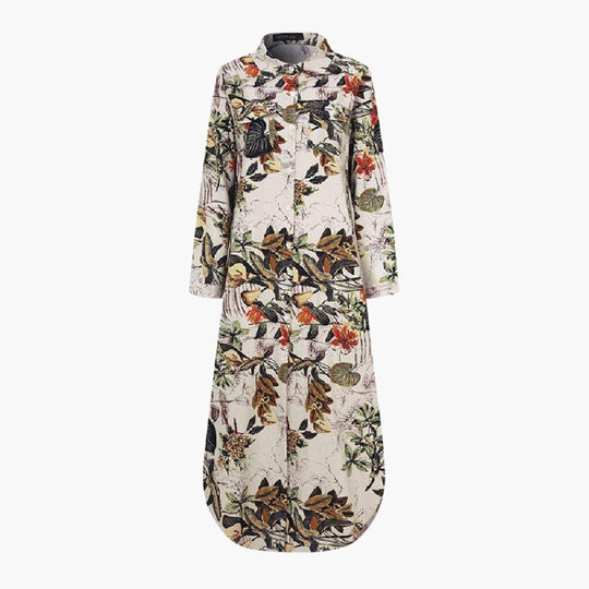 Women's Loose Fit Midi Dress with Floral Print and Button-Down Style