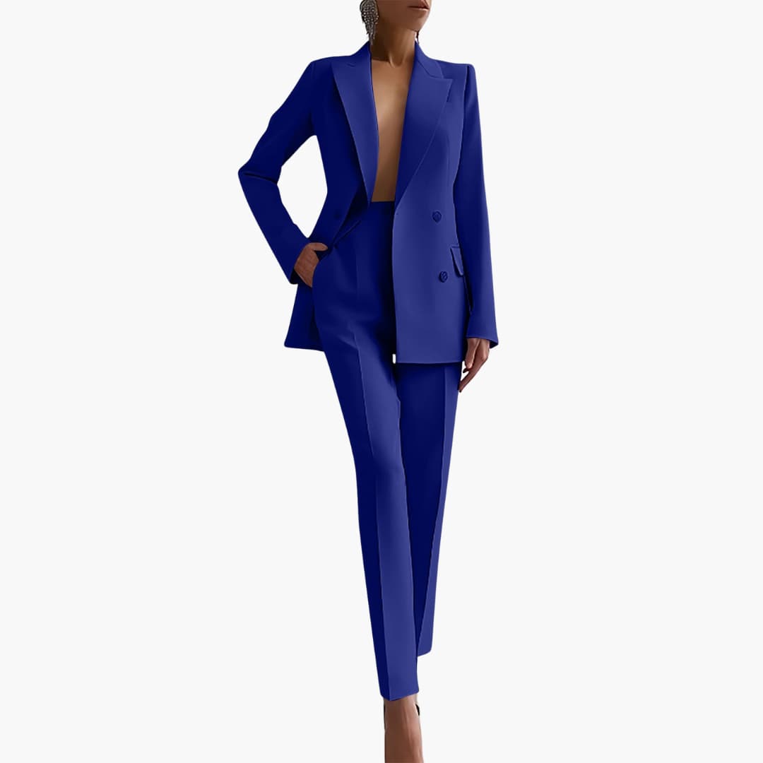 Women's Blazer Set with Notched Lapel and High Rise Trousers