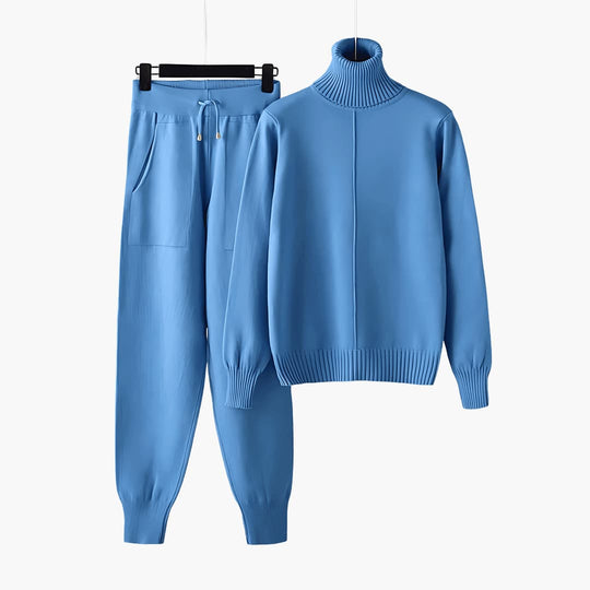 Women's Turtleneck Knit Lounge Set with Long Sleeves