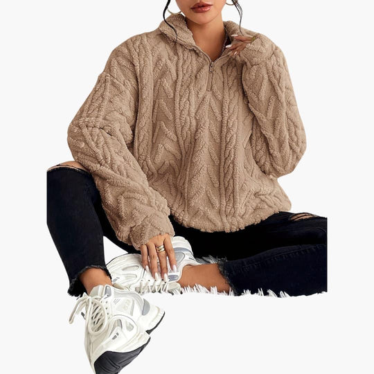 Cable-Knit Fleece Pullover - Women's Cozy Long Sleeve Top - Made by Jessica