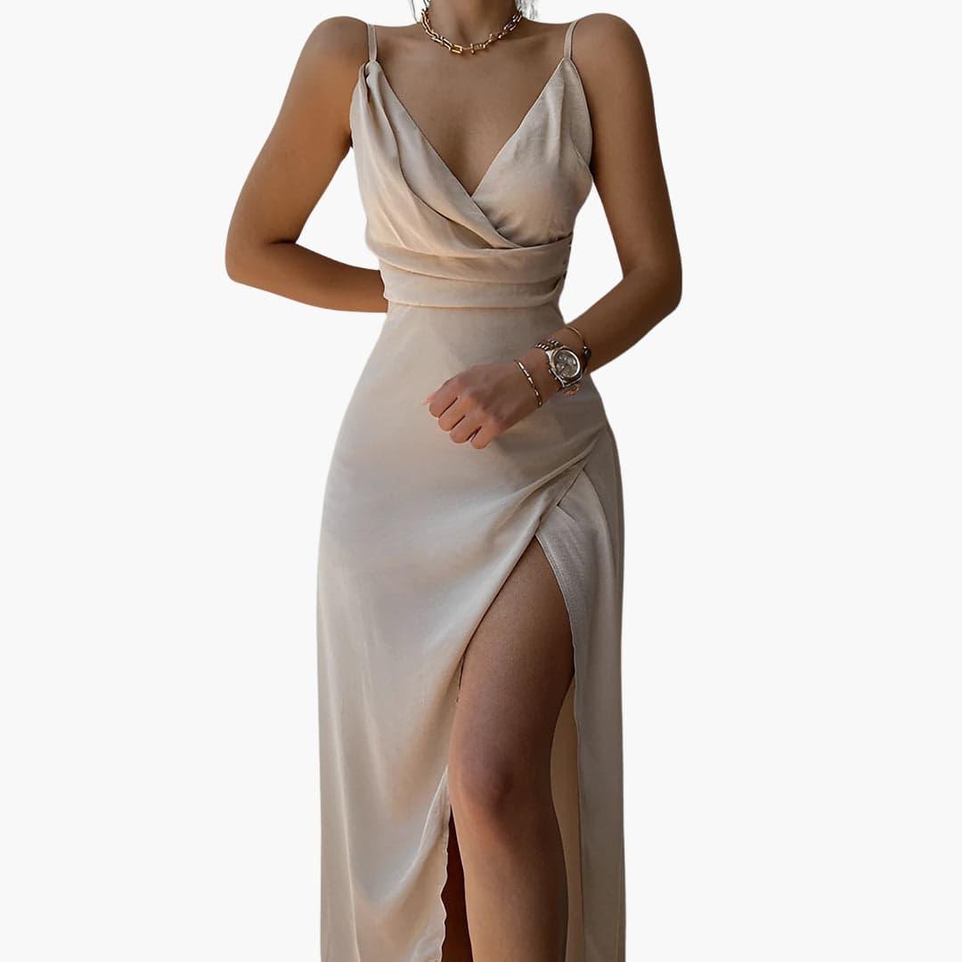 Women's V-Neck Maxi Dress with Side Slit