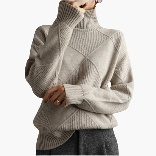 Women's Ribbed Turtleneck Jumper with Long Sleeves and Fitted Silhouette