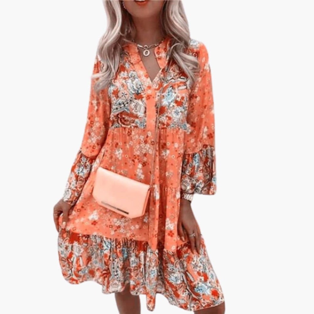 Women's A-Line Dress with V-Neck and Tiered Skirt