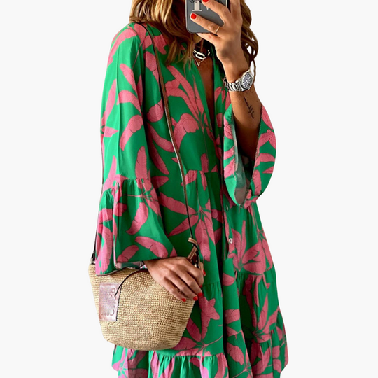 Women’s Dress with Button Front and Tiered Hem