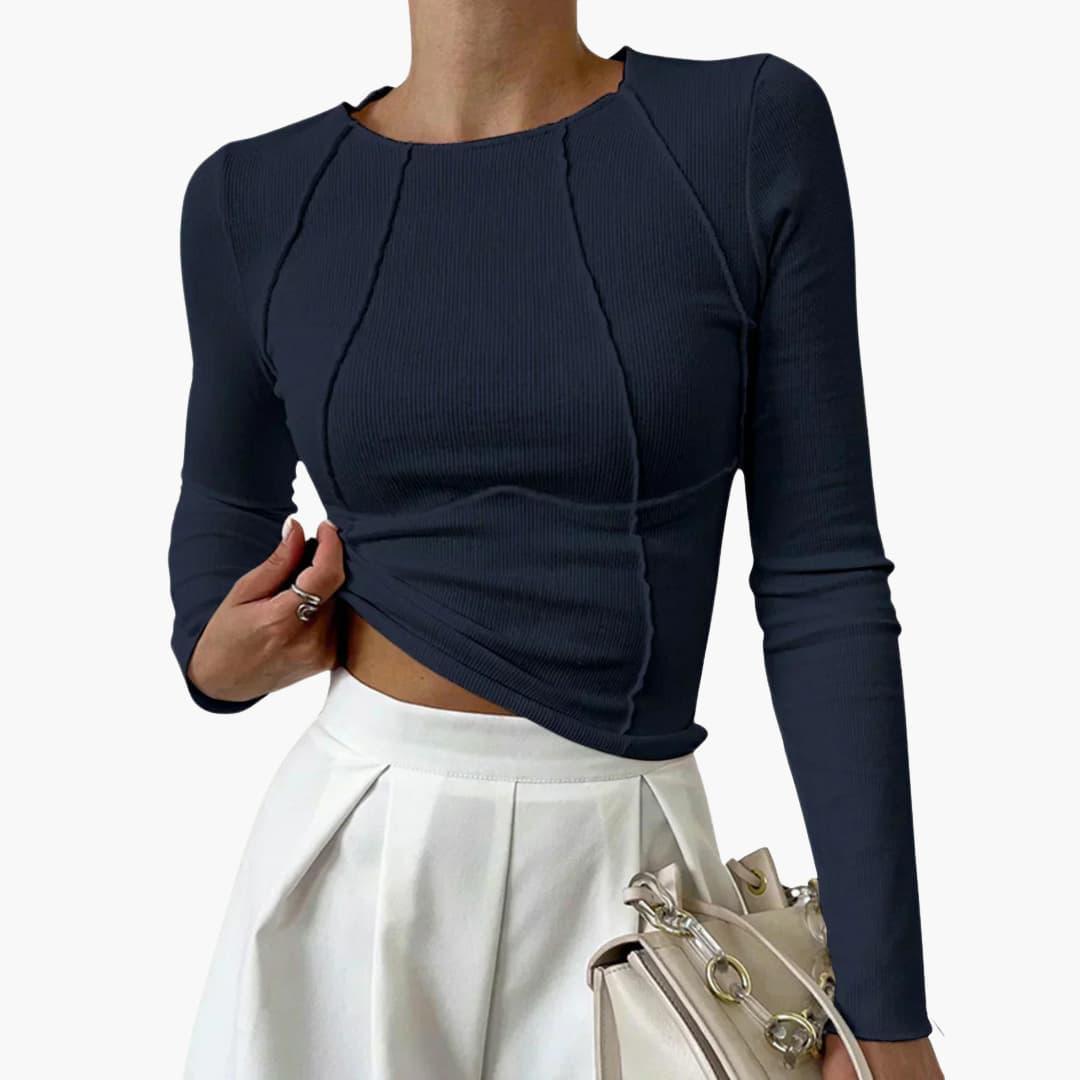 Women's Slim-Fit Long Sleeve Top with Crew Neck