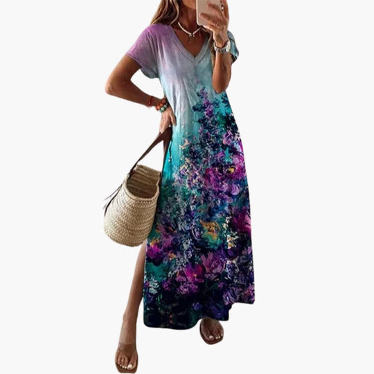 Women's Maxi Dress with V-Neck and Side Slit