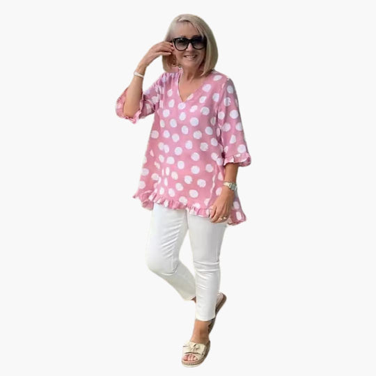Women's Blouse with V-Neck and Flared Sleeves