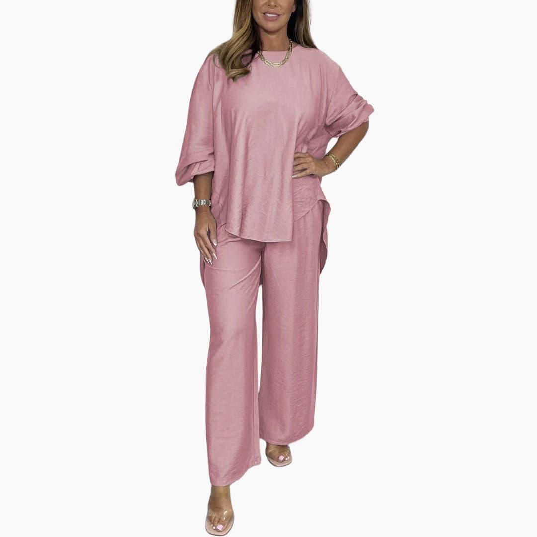 Women's Two-Piece Set with Wide-Leg Trousers and Relaxed Top
