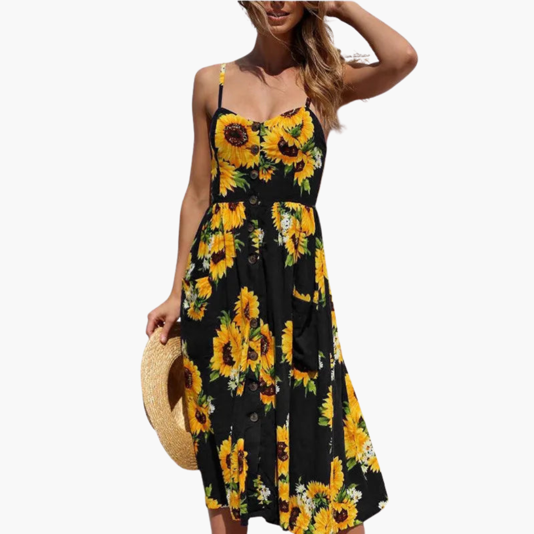 Women's Printed Midi Dress with Short Sleeves
