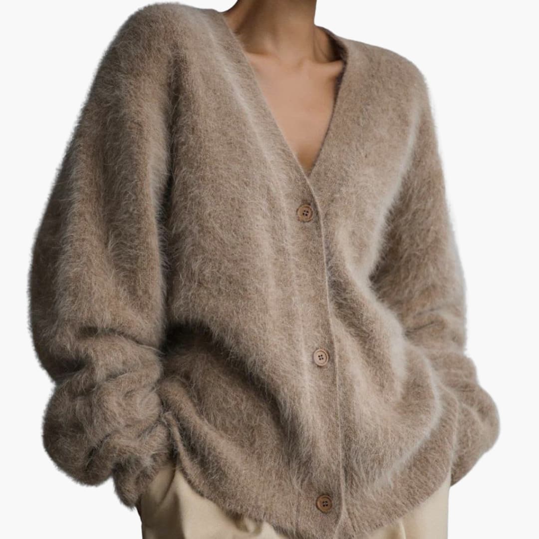Women's Sweater with V-Neck and Button-Up Front