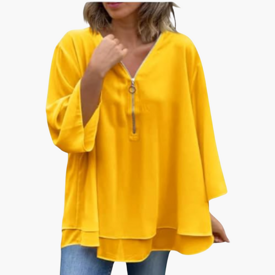 Half-Zip V-Neck Top for Women - Long Sleeve & Casual Chic