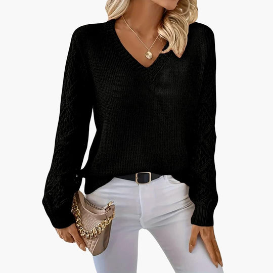 Jade | Stylish V-Neck Sweater With Handmade Details - Made by Jessica