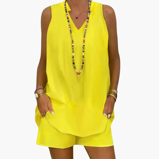 Casual Summer Lounge Set – Women's Sleeveless V-Neck Co-ord - Made by Jessica
