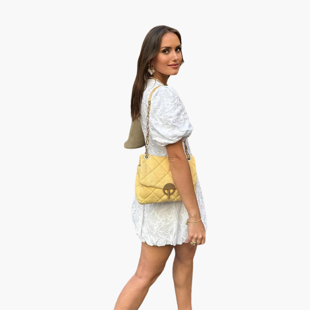 Women’s Dress with Puff Sleeves and Floral Embroidery