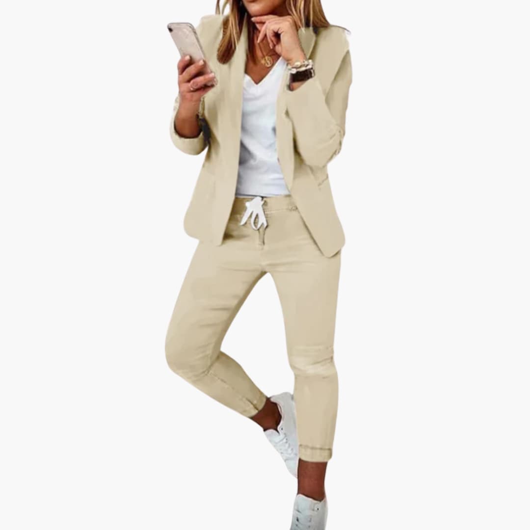 Women's Blazer Set with Open Front and Drawstring Trousers
