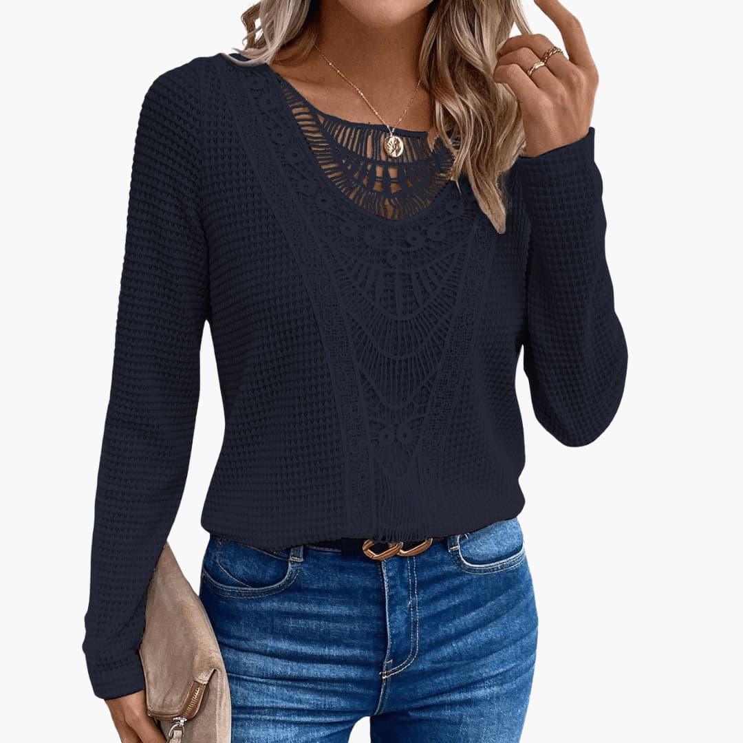 Women's Long Sleeve Top with Lace Crochet Detailing